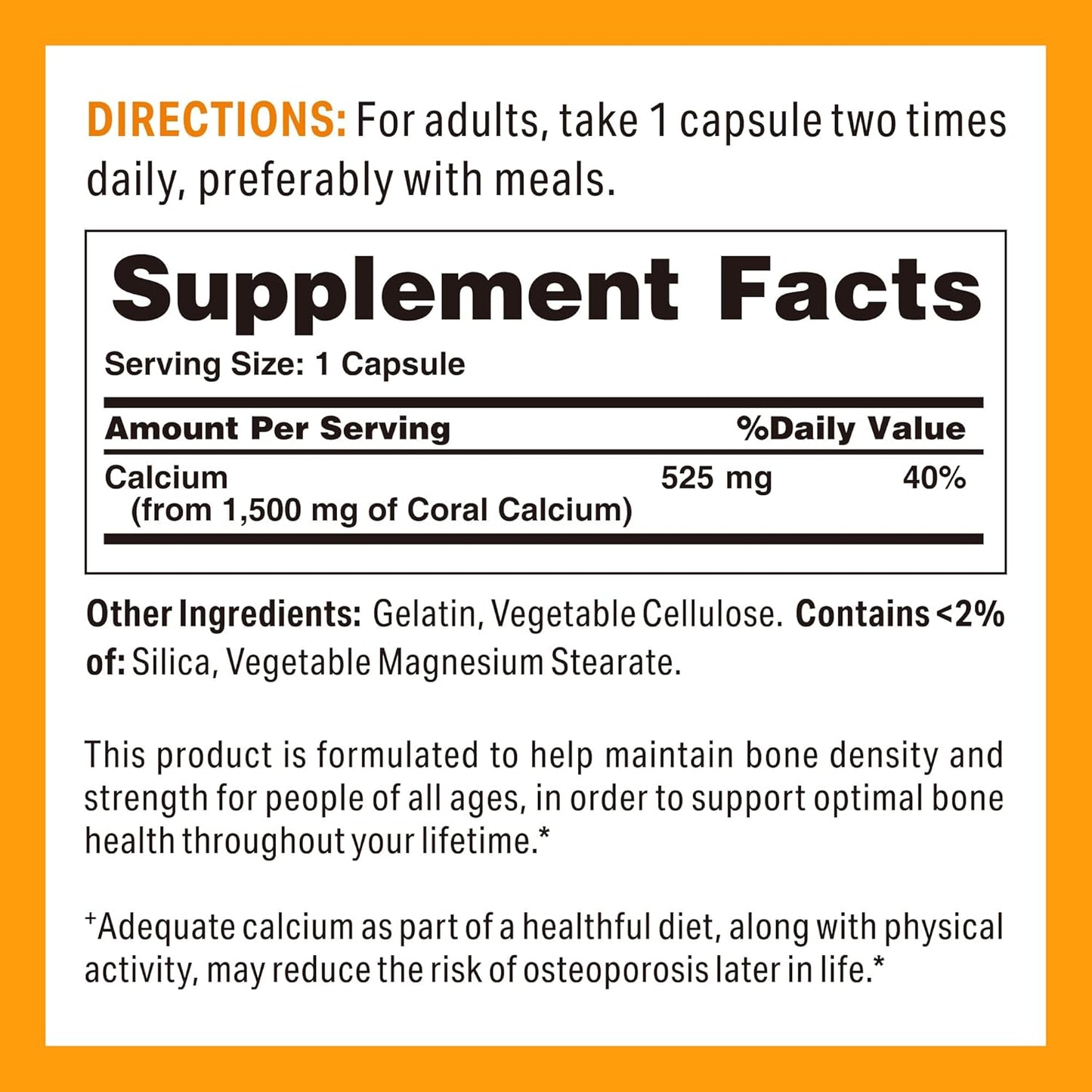 Coral Calcium 1500 mg 120 Capsules Mineral Supplement Rapid Release Gluten Free by Vitamin World