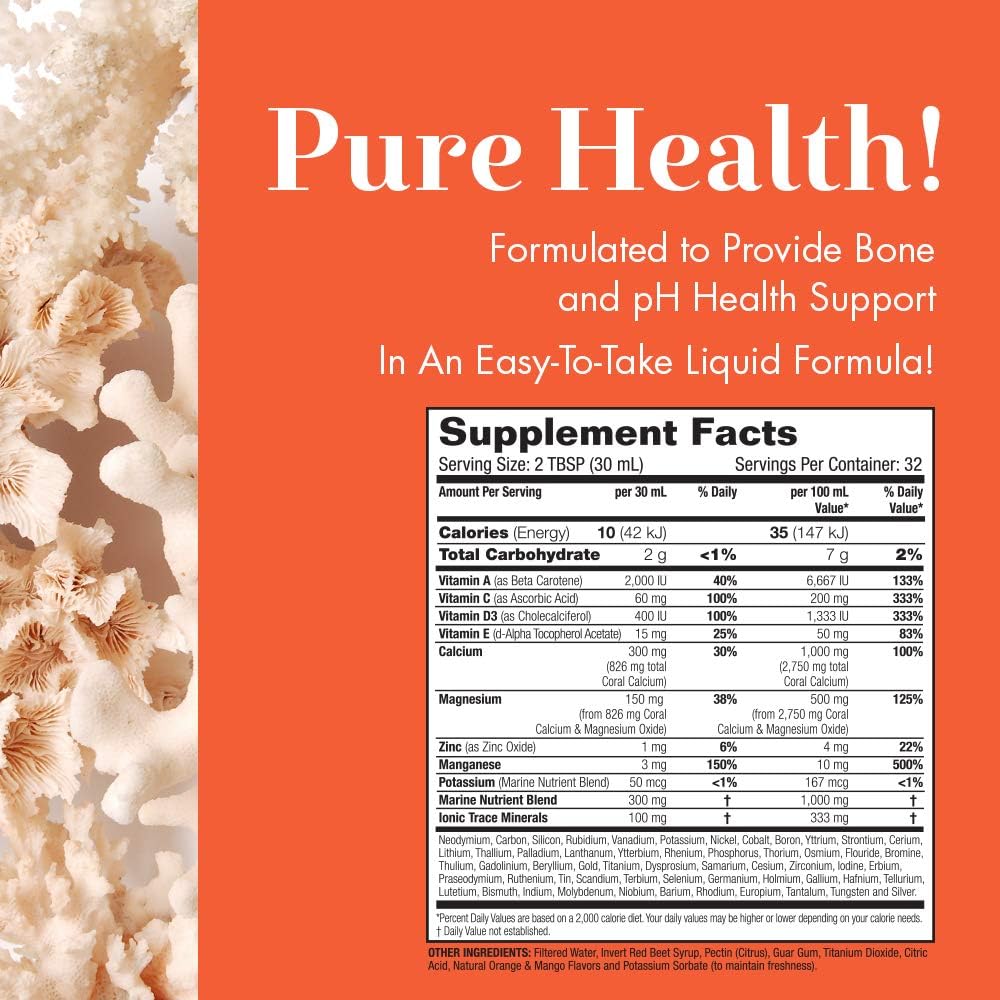 Coral Calcium Complex Liquid Supplement with Magnesium for Bone Health & PH Support - 32oz Size