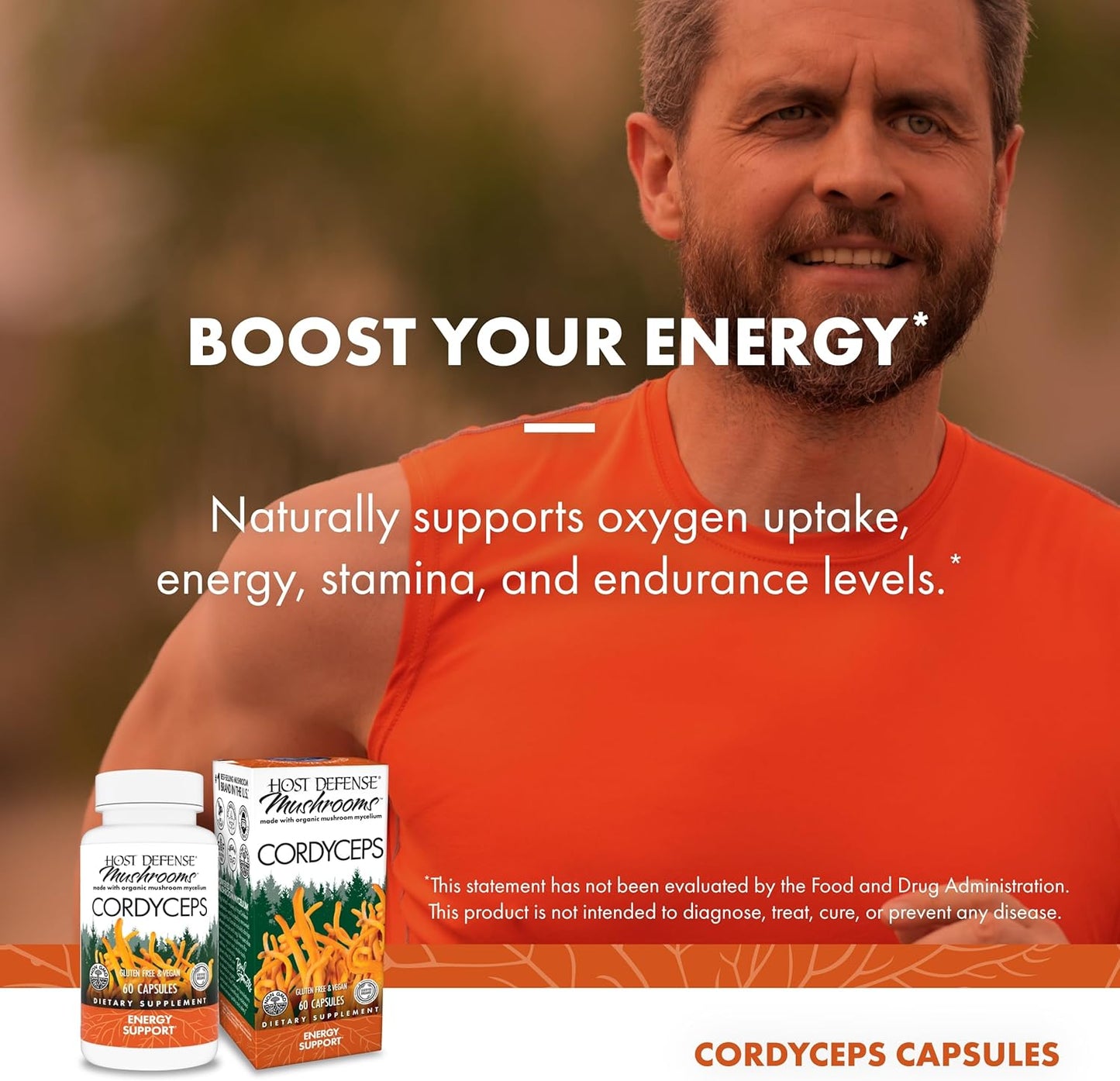Cordyceps Capsules for Immune, Energy, and Kidney Health Support - Fitness Supplement for Oxygen Uptake - 60 Capsules