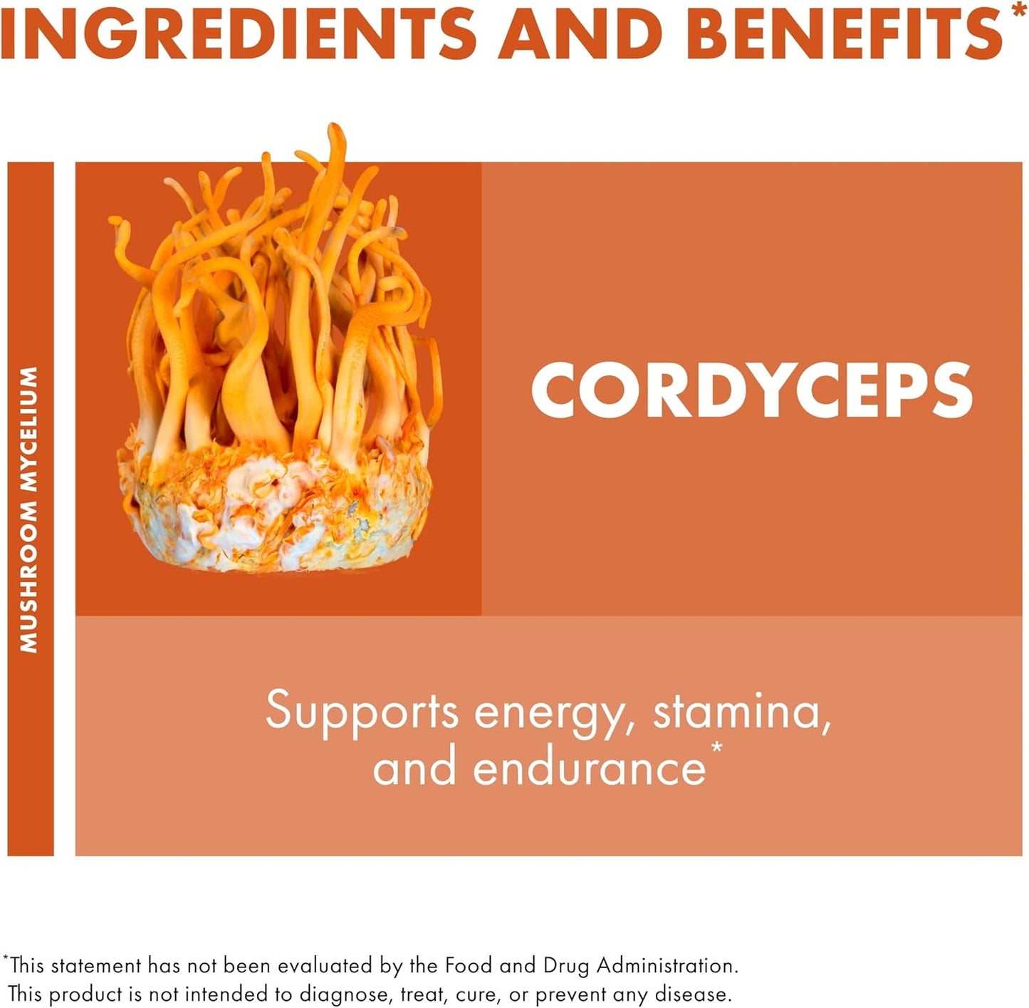 Cordyceps Capsules for Immune, Energy, and Kidney Health Support - Fitness Supplement for Oxygen Uptake - 60 Capsules