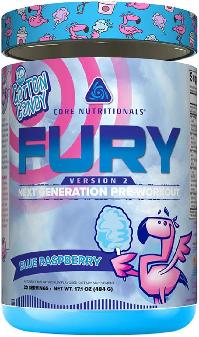 Core Nutritionals Fury V2 Pre-Workout Powder with Zum-XR® Caffeine, L-Citrulline, Alpha GPC - Blue Raspberry - 40 Scoops