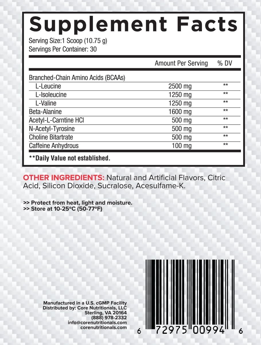 Core Nutritionals Platinum ABCD Advanced BCAA Energy Supplement - Enhanced Endurance, Recovery, Focus - 30 Servings, White Pineapple Strawberry Flavor