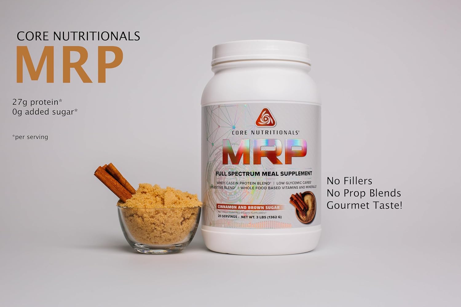 Core Nutritionals Platinum MRP Full Spectrum Meal Replacement - 27g Protein, Sustained Amino Acid Support - Cinnamon Brown Sugar Flavor - 20 Servings