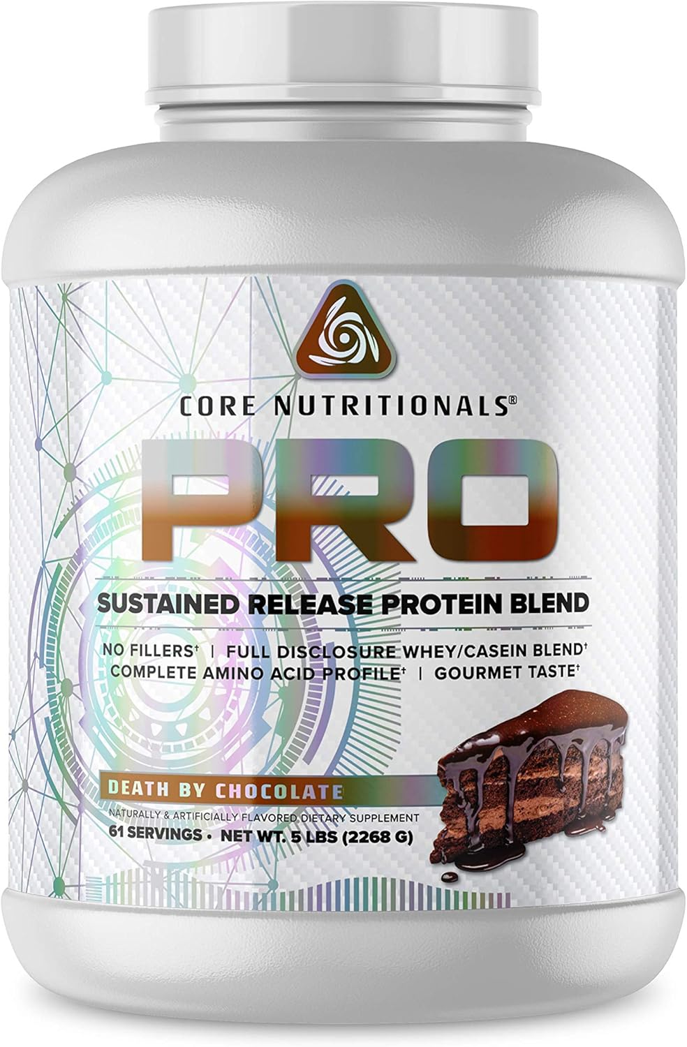 Core Nutritionals Pro Sustained Release Protein Blend with Digestive Enzymes - 25g Protein, 2g Carbs, 61 Servings - Death by Chocolate Flavor