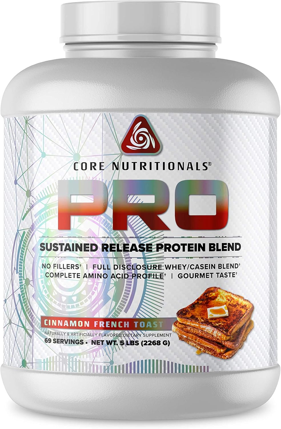 Core Nutritionals Pro Sustained Release Protein Blend with Digestive Enzymes - 25g Protein, 2g Carbs, 69 Servings - Cinnamon French Toast Flavor