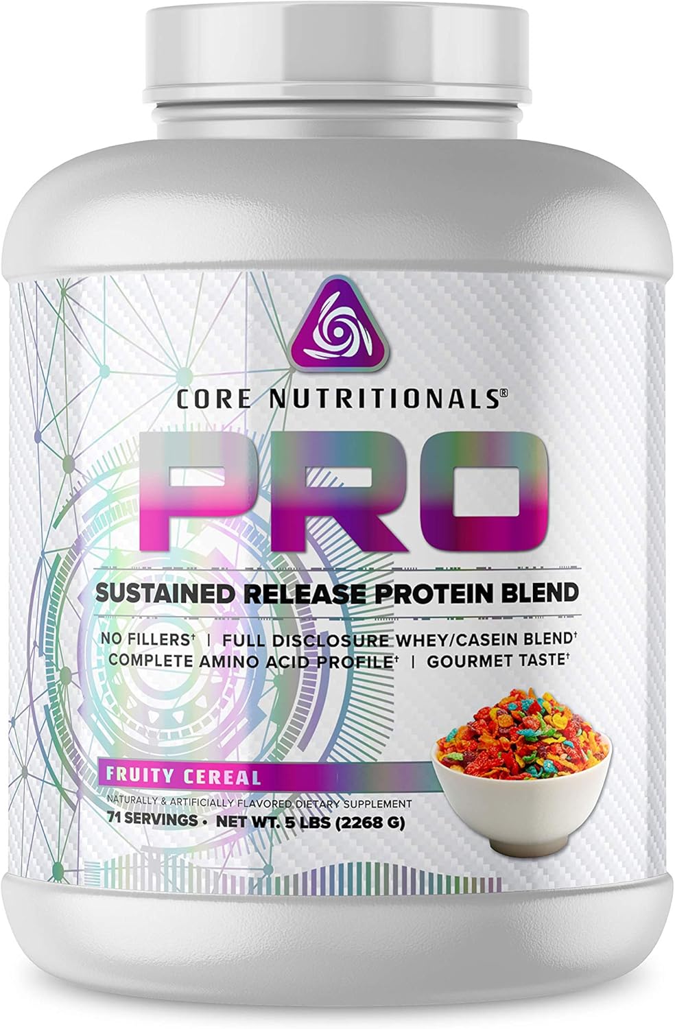 Core Nutritionals Pro Sustained Release Protein Blend with Digestive Enzyme Blend - 25G Protein, 2G Carb - Fruity Cereal Flavor - 71 Servings