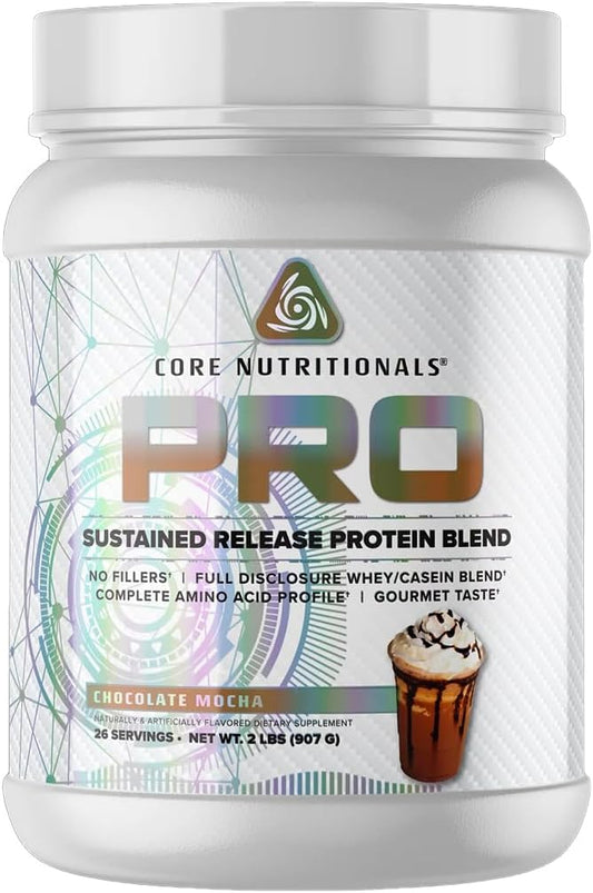 Core Nutritionals Pro Sustained Release Protein Blend with Digestive Enzymes - Chocolate Mocha, 25g Protein, 2g Carb, 26 Servings