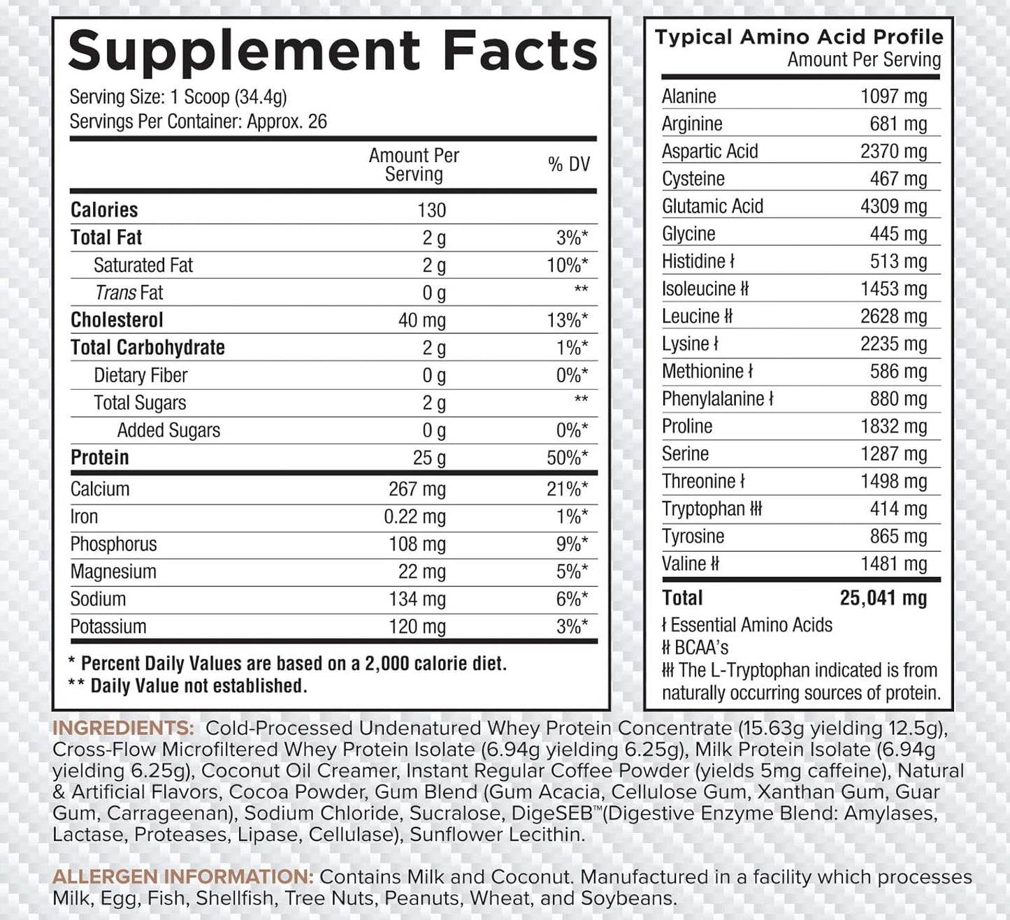 Core Nutritionals Pro Sustained Release Protein Blend with Digestive Enzymes - Chocolate Mocha, 25g Protein, 2g Carb, 26 Servings