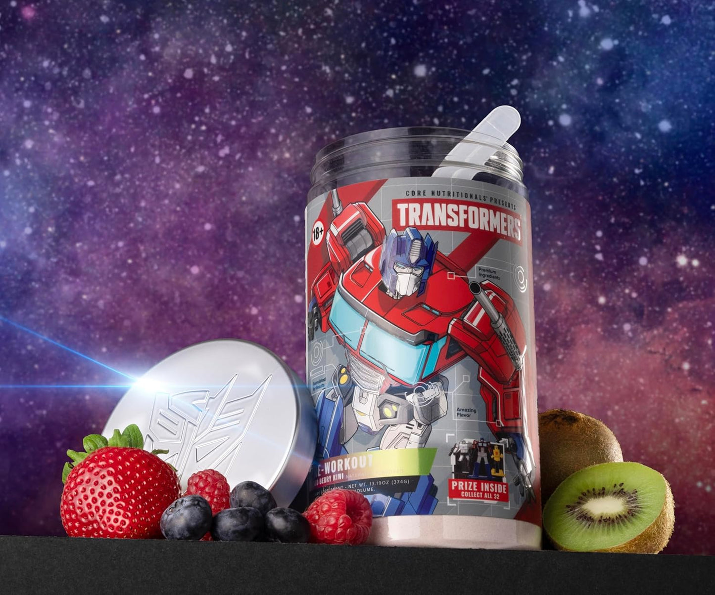 Core Nutritionals Transformers Energon Pre Workout Supplement - Mixed Berry Kiwi Flavor - 20 Servings - Includes Optimus Prime Prize