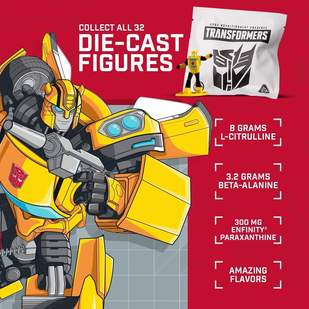 Core Nutritionals Transformers Energon Pre Workout Supplement - Mixed Berry Kiwi Flavor - 20 Servings - Includes Optimus Prime Prize