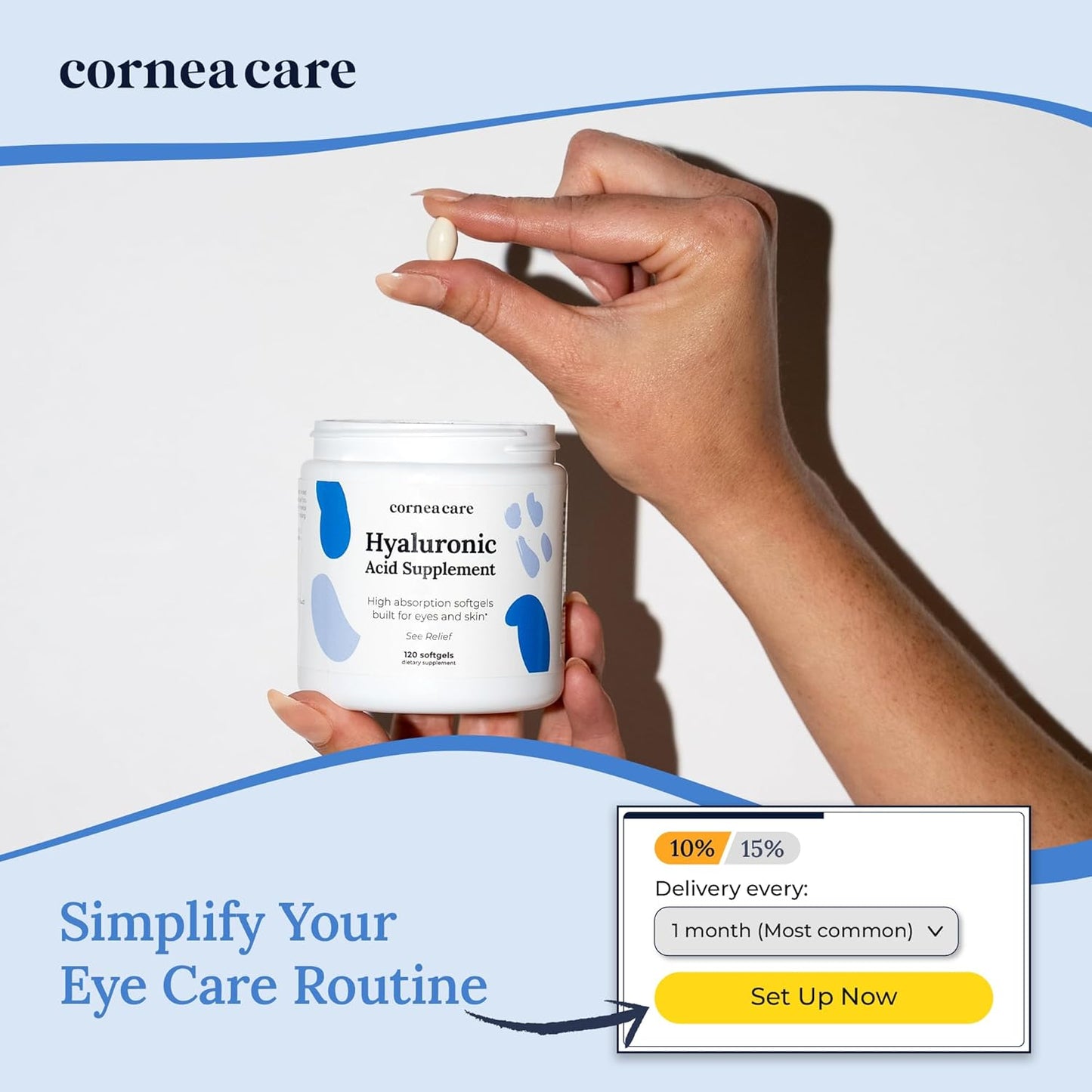 CorneaCare Hyaluronic Acid Softgels for Hydration, Anti Aging, and Eye Health - 120 Tablets