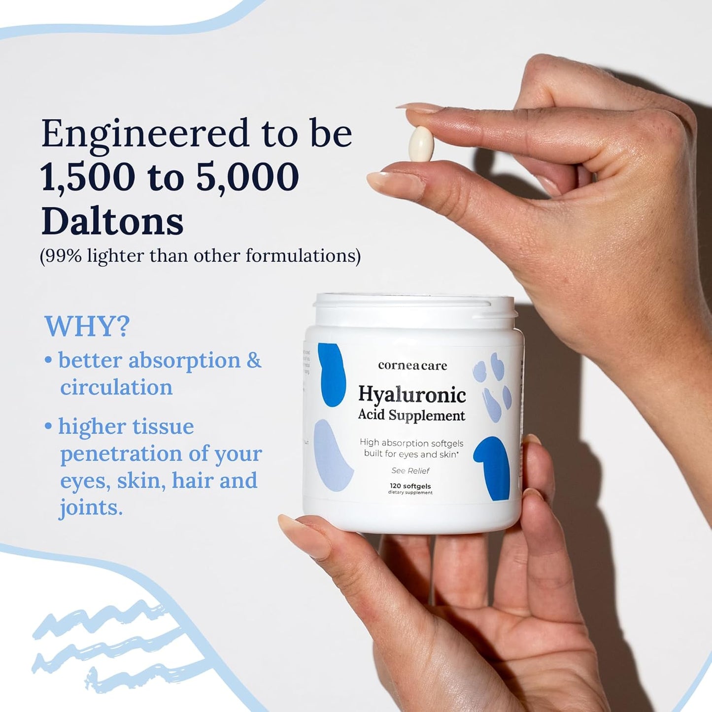 CorneaCare Hyaluronic Acid Softgels for Hydration, Anti Aging, and Eye Health - 120 Tablets