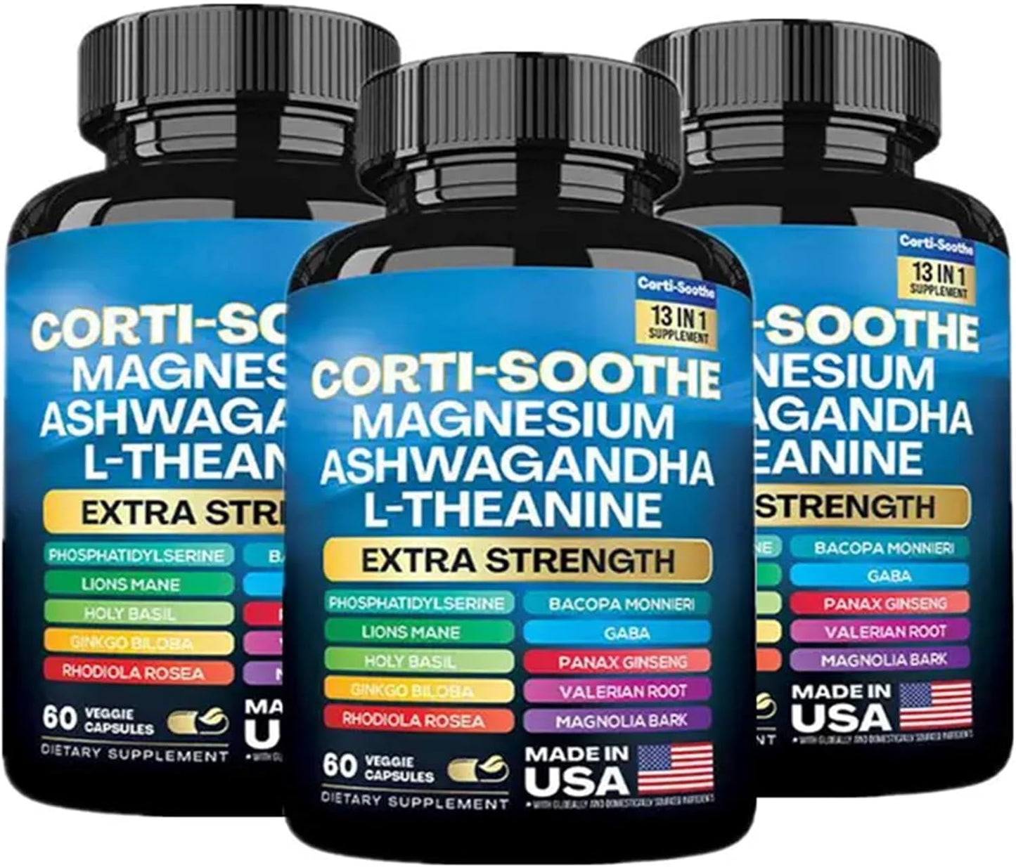 Corti-Soothe Cortisol Manager Supplement with Magnesium, Ashwagandha, and Lions Mane - 60 Capsules