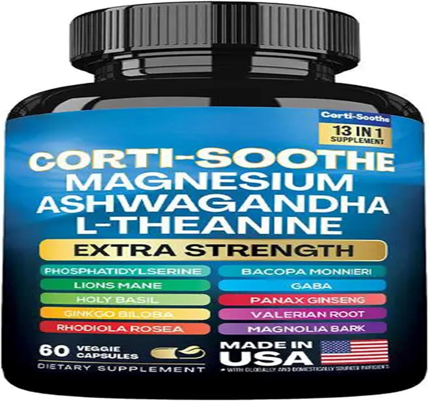 Corti-Soothe Cortisol Manager Supplement with Magnesium, Ashwagandha, and Lions Mane - 60 Capsules