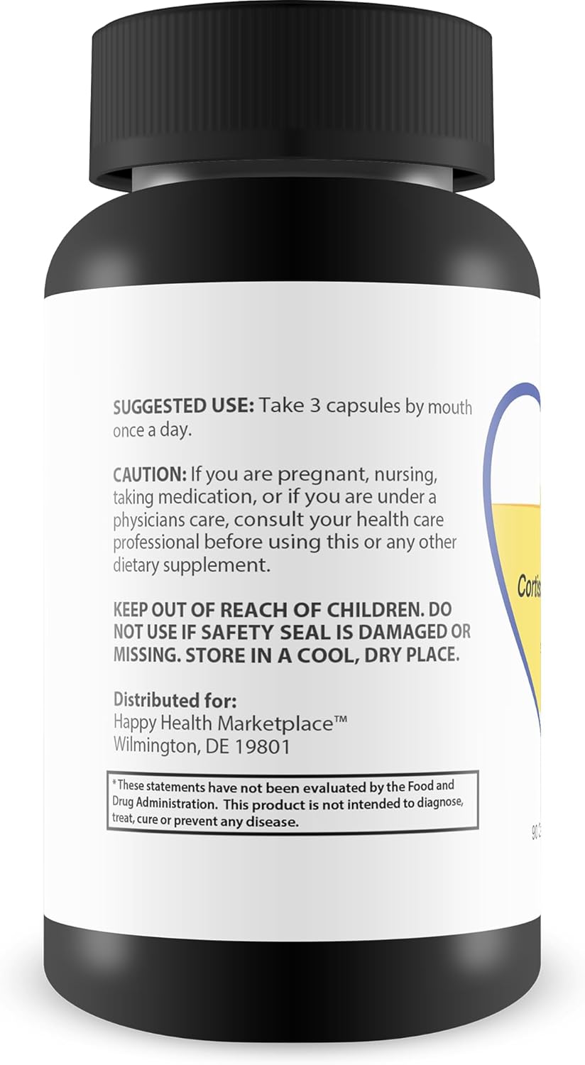 Cortisol Health & Immune Support Supplement - Promotes Healthy Levels & Stress Relief - Vitamin D3, Magnesium, Ginseng, Vitamin C, Zinc - Happy Health Marketplace