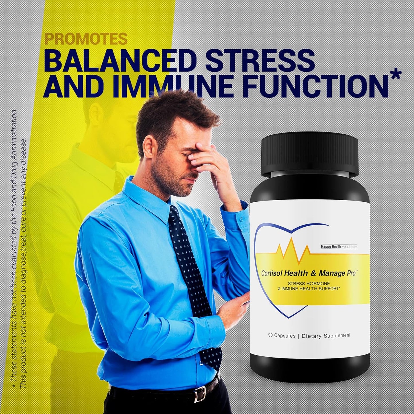 Cortisol Health & Immune Support Supplement - Promotes Healthy Levels & Stress Relief - Vitamin D3, Magnesium, Ginseng, Vitamin C, Zinc - Happy Health Marketplace