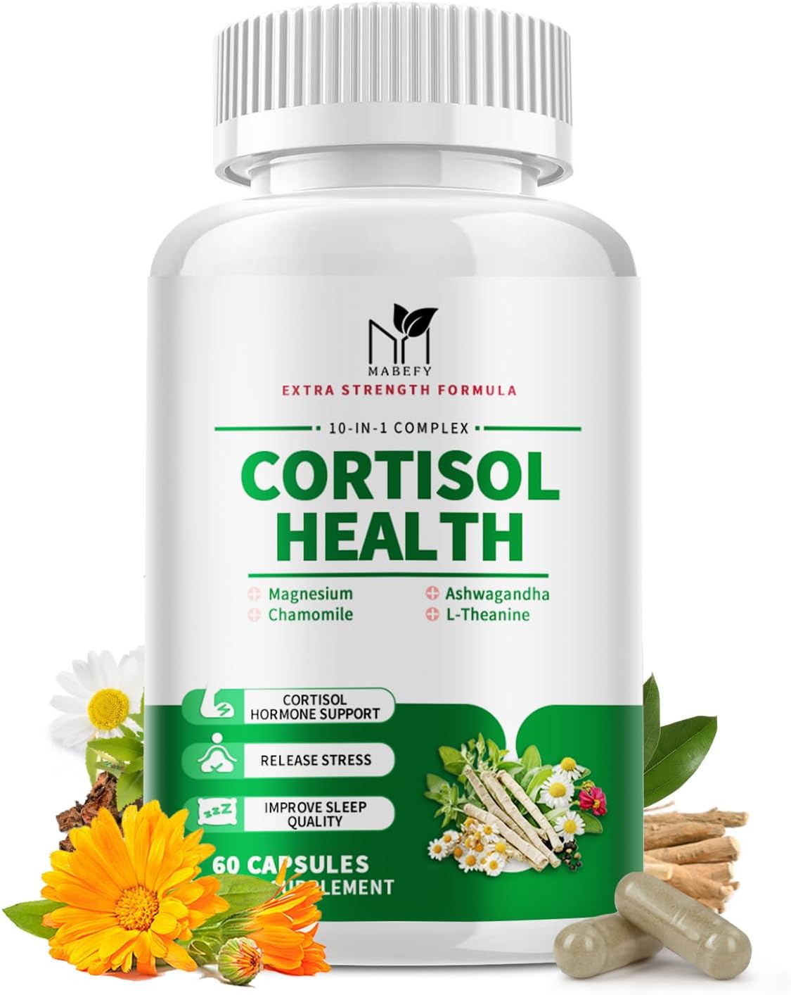 Cortisol Manager Supplement with Ashwagandha & Magnesium - Stress Relief & Cortisol Health - 60 Capsules