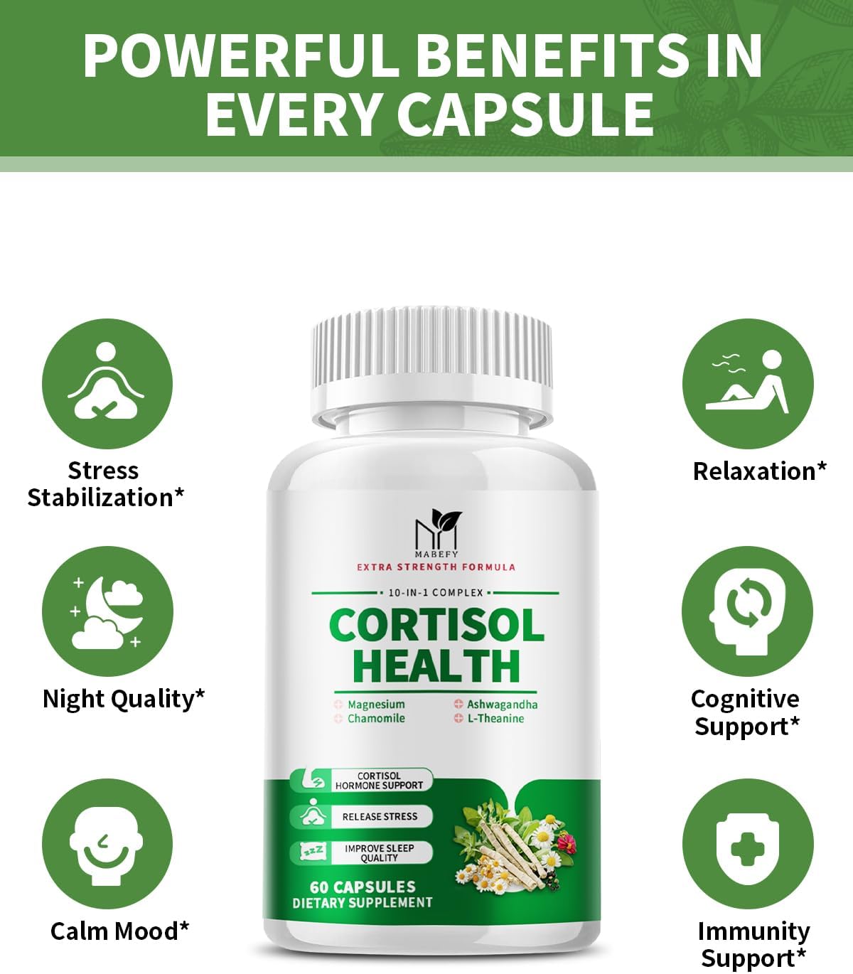 Cortisol Manager Supplement with Ashwagandha & Magnesium - Stress Relief & Cortisol Health - 60 Capsules