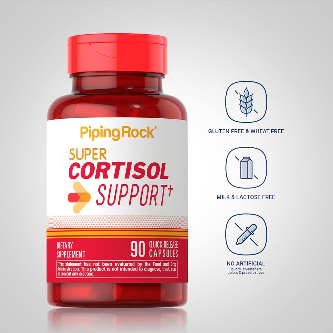 Cortisol Support Manager Capsules - 90 Count, Non-GMO & Gluten Free for Men and Women by Piping Rock
