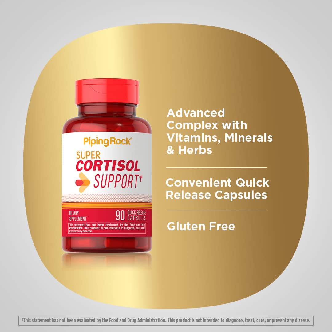 Cortisol Support Manager Capsules - 90 Count, Non-GMO & Gluten Free for Men and Women by Piping Rock