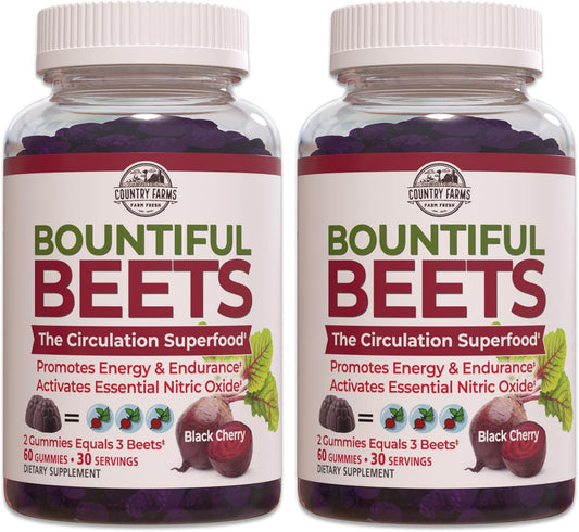 COUNTRY FARMS Bountiful Beets Gummies: Natural Energy Boost, Circulation Support, Nitric Oxide Supplement, 120 Count (2 Pack)