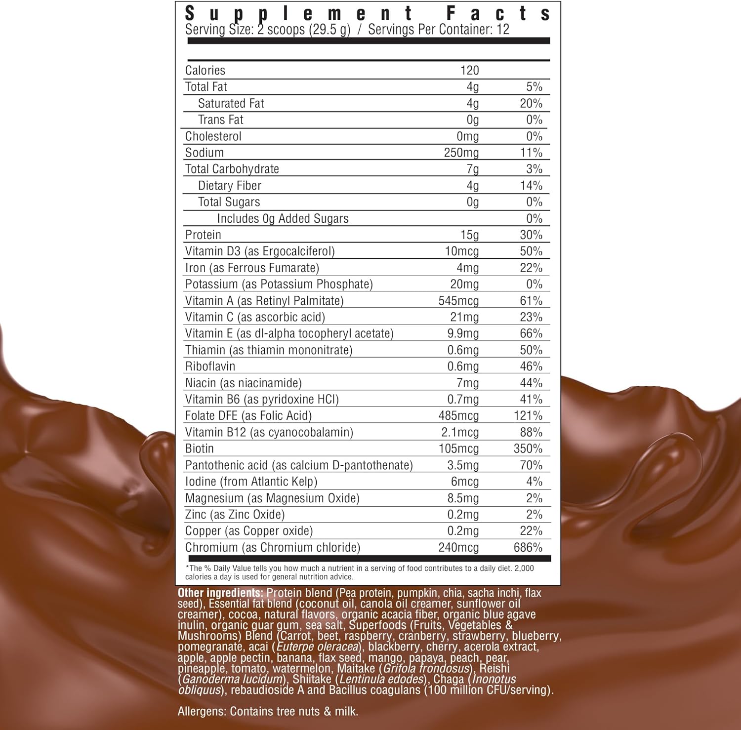 Country Farms Chocolate Super Shake Meal Replacement with 15g Plant Protein, Superfoods, Vitamins, Probiotics, Prebiotics - 12 Servings, 12.48 Oz