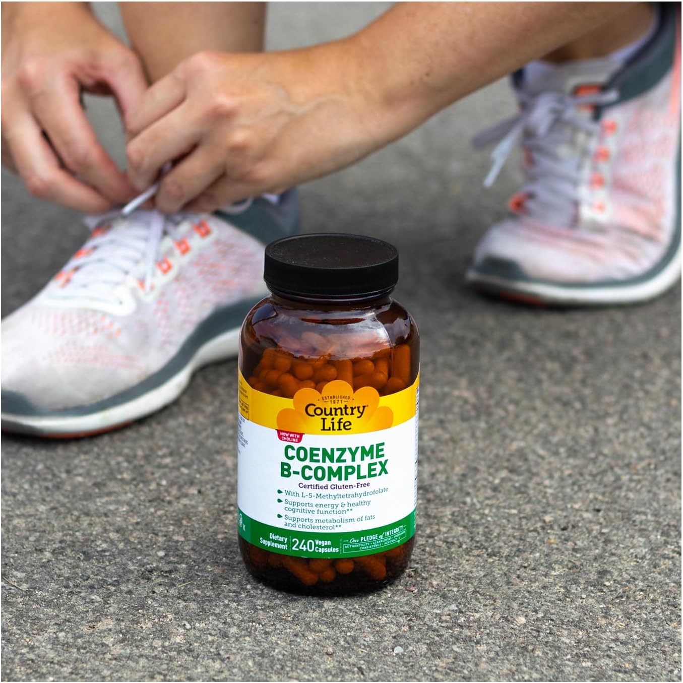 Country Life Coenzyme B Vitamin Complex Caps with Methylfolate & Vitamin B12 for Energy, Cognitive Function, Cholesterol, Gluten Free, Vegan, Kosher