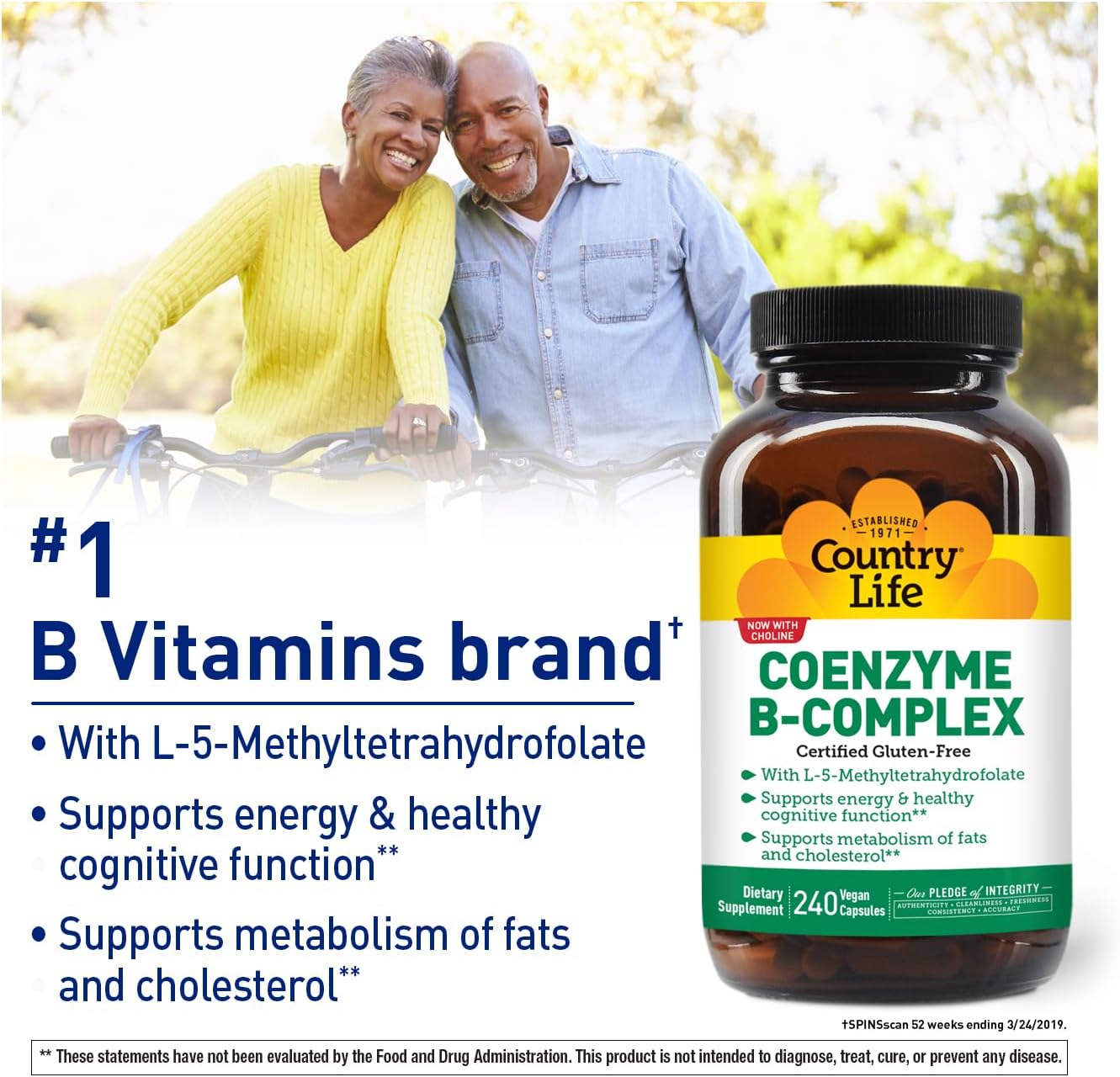 Country Life Coenzyme B Vitamin Complex Caps with Methylfolate & Vitamin B12 for Energy, Cognitive Function, Cholesterol, Gluten Free, Vegan, Kosher