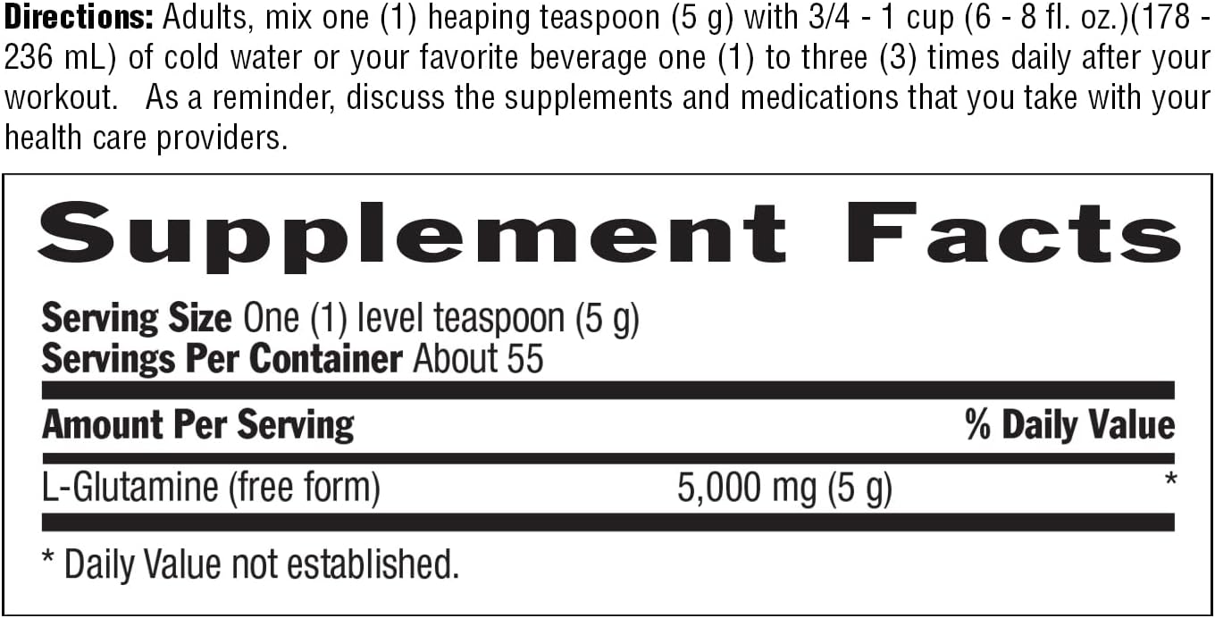 Country Life Glutamine Pure Powder - 5000mg L-Glutamine Supplement for Muscle, Gut, and Immune Health - Gluten-Free - Ideal for Pre/Post Workout - 55 Servings, 9.7oz