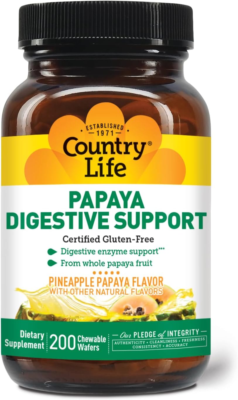 Country Life Papaya Enzymes for Digestive Health and Nutrient Absorption - 200 ct