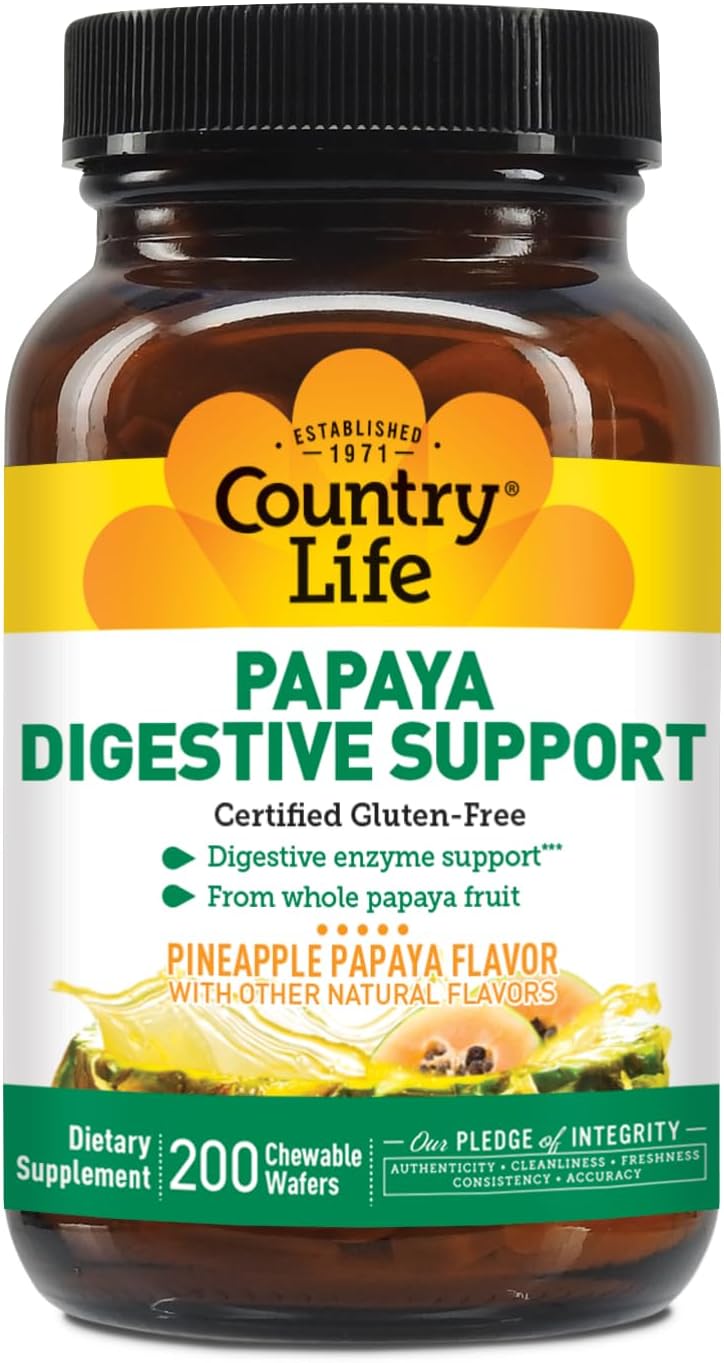 Country Life Papaya Enzymes for Digestive Health and Nutrient Absorption - 200 ct