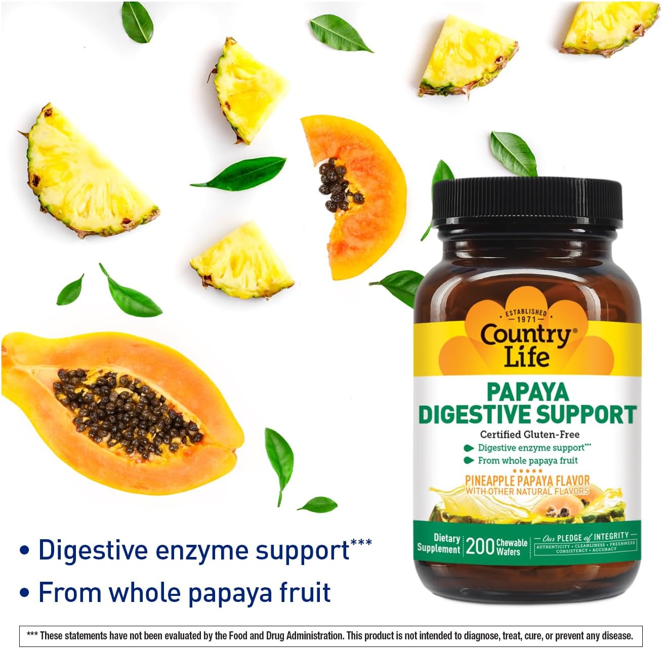 Country Life Papaya Enzymes for Digestive Health and Nutrient Absorption - 200 ct