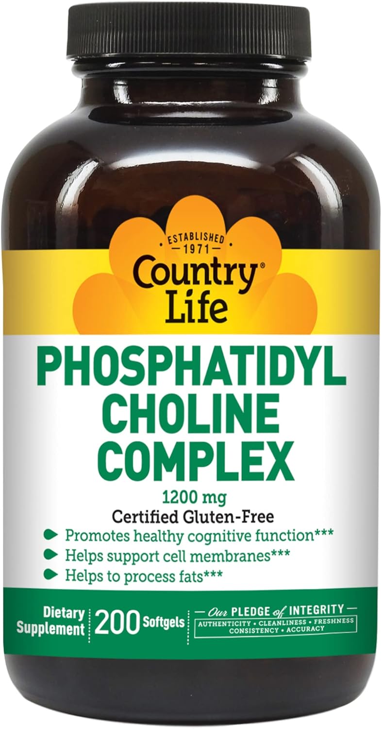 Country Life Phosphatidyl Choline Complex Softgels - Supports Cognitive Health - 1200mg, 200 Count