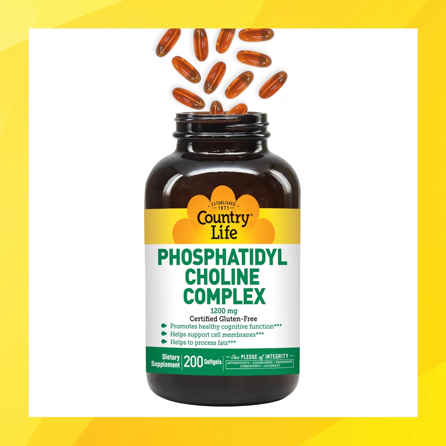 Country Life Phosphatidyl Choline Complex Softgels - Supports Cognitive Health - 1200mg, 200 Count