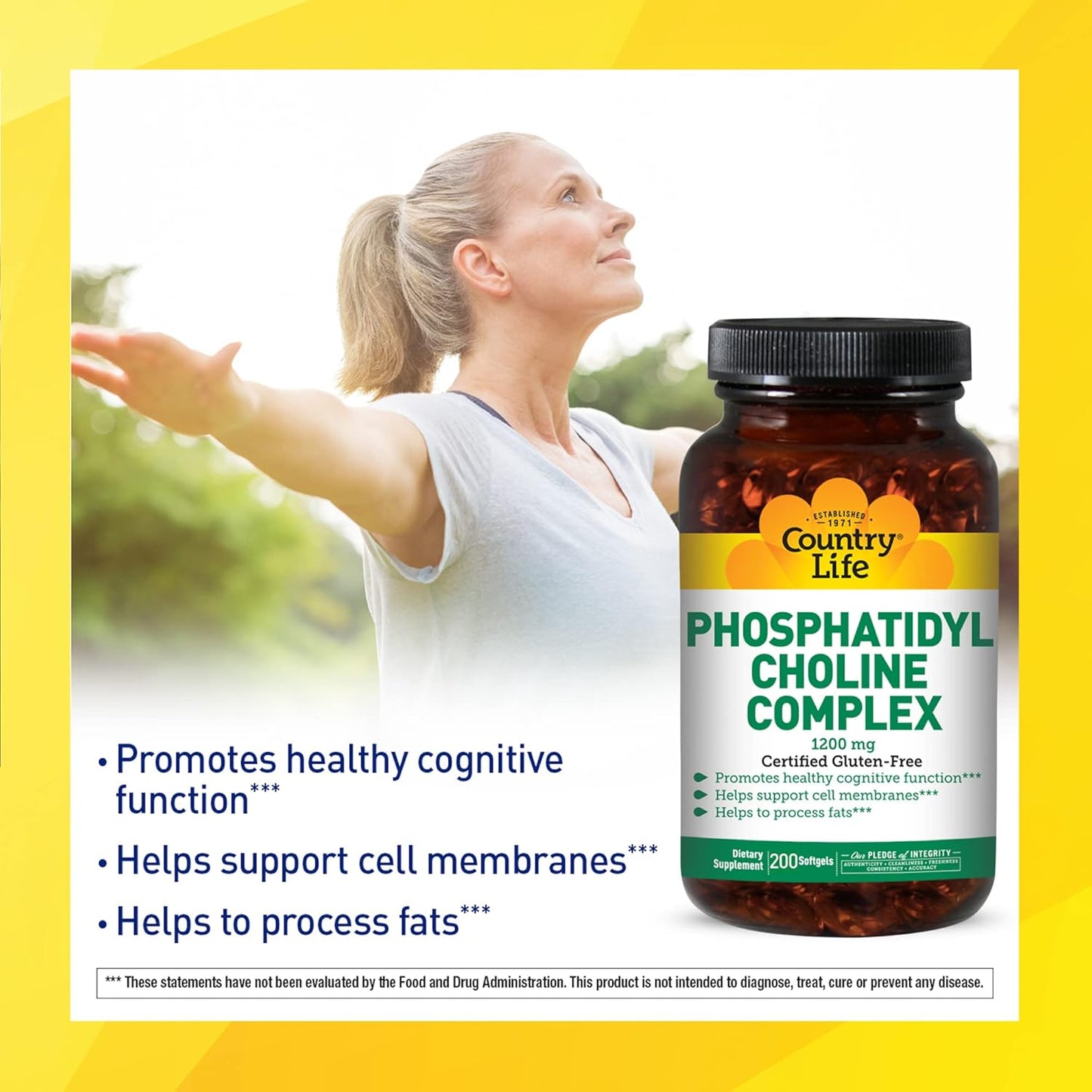 Country Life Phosphatidyl Choline Complex Softgels - Supports Cognitive Health - 1200mg, 200 Count