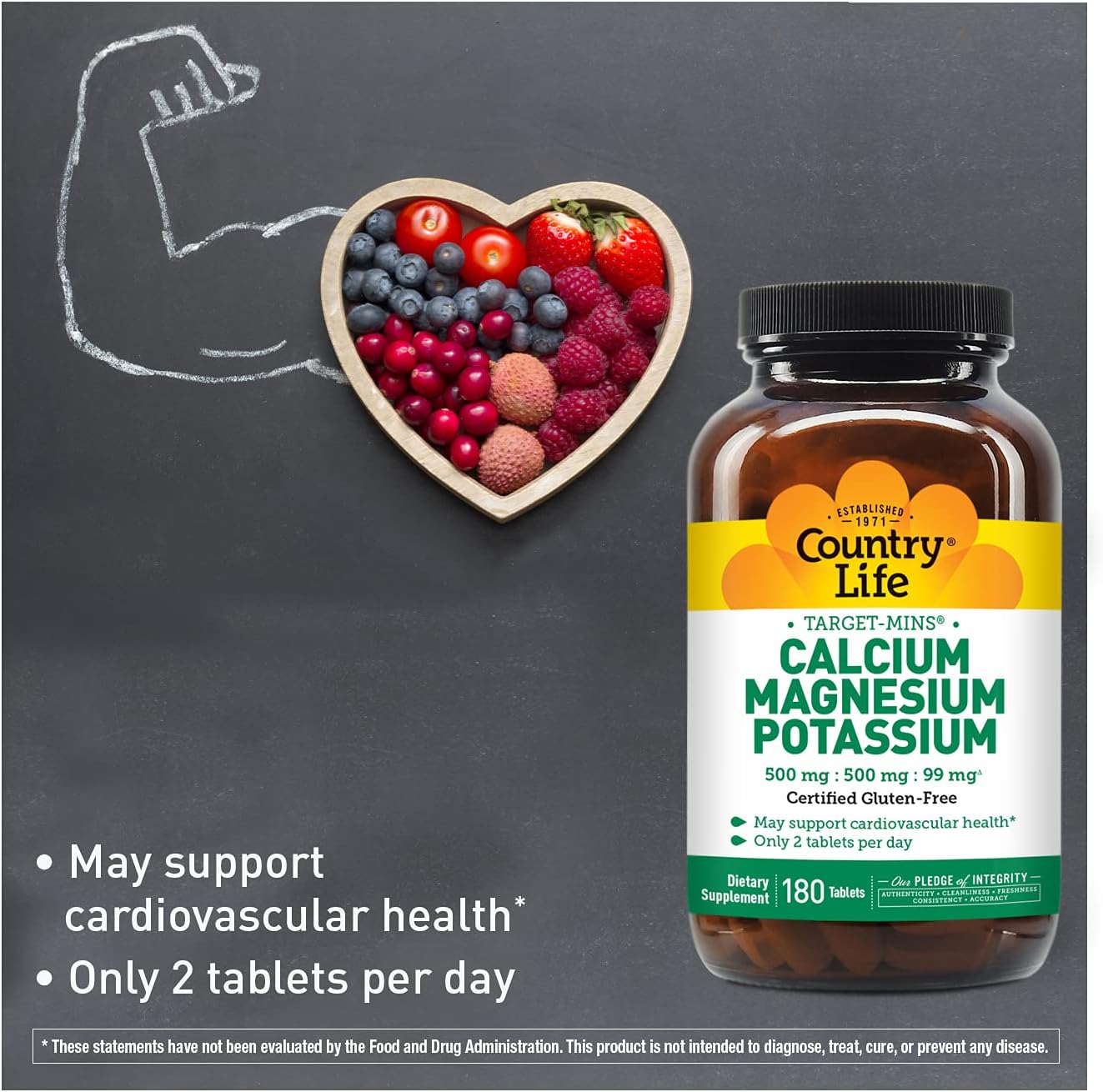 Country Life Target-Mins - Cardiovascular Health Support Supplement with Magnesium, Potassium, Calcium, Amino Acids, Zinc-Free Electrolytes