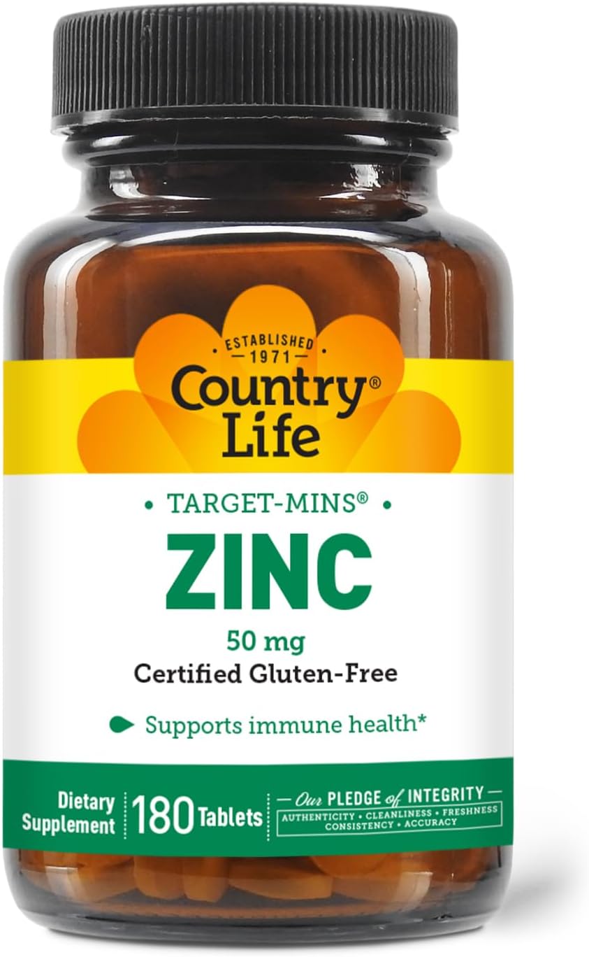 Country Life Target-Mins Zinc 50 mg - 180 Tablets for Immune Health Support