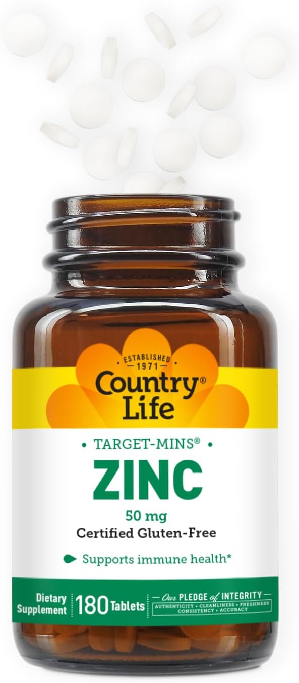 Country Life Target-Mins Zinc 50 mg - 180 Tablets for Immune Health Support