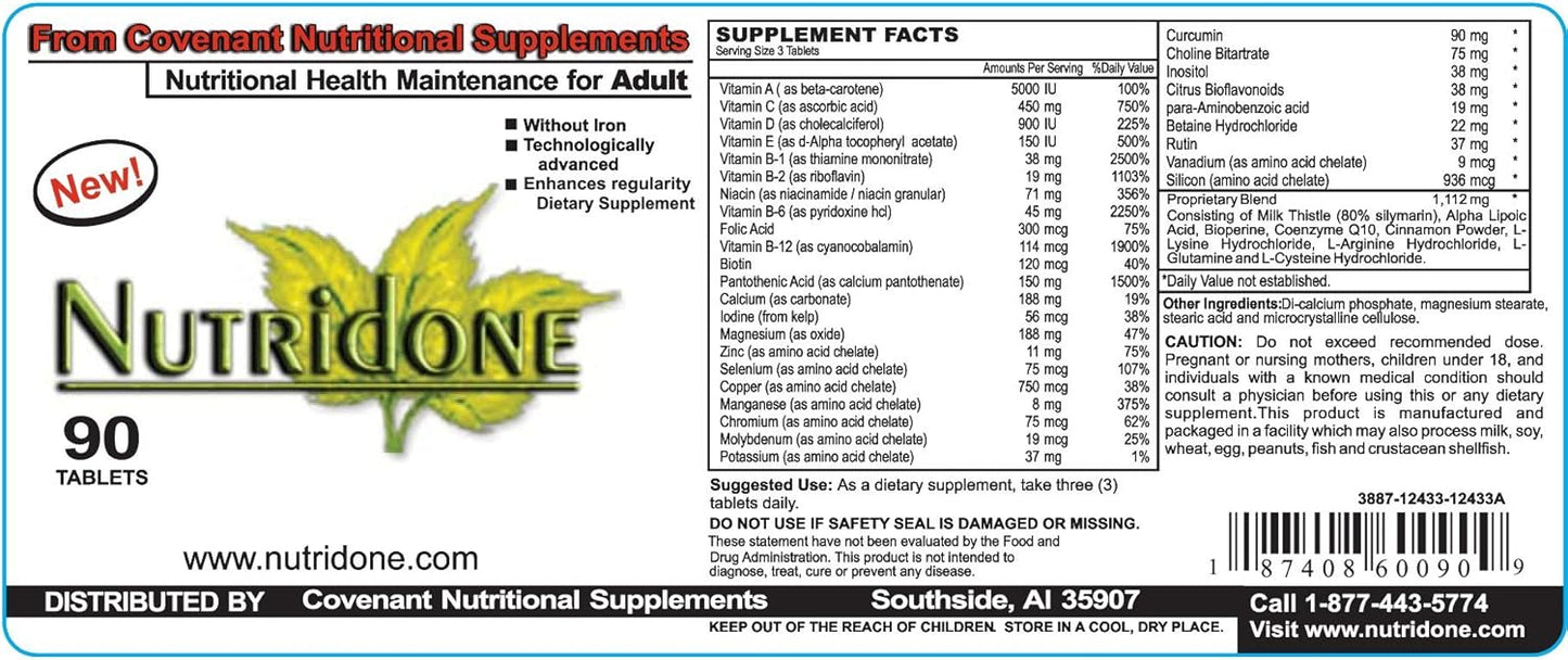 Covenant Nutridone Multivitamin Supplement - Fight Fatigue, Boost Mood, Support Heart Health & Immune Function, for Those with History of Fatigue