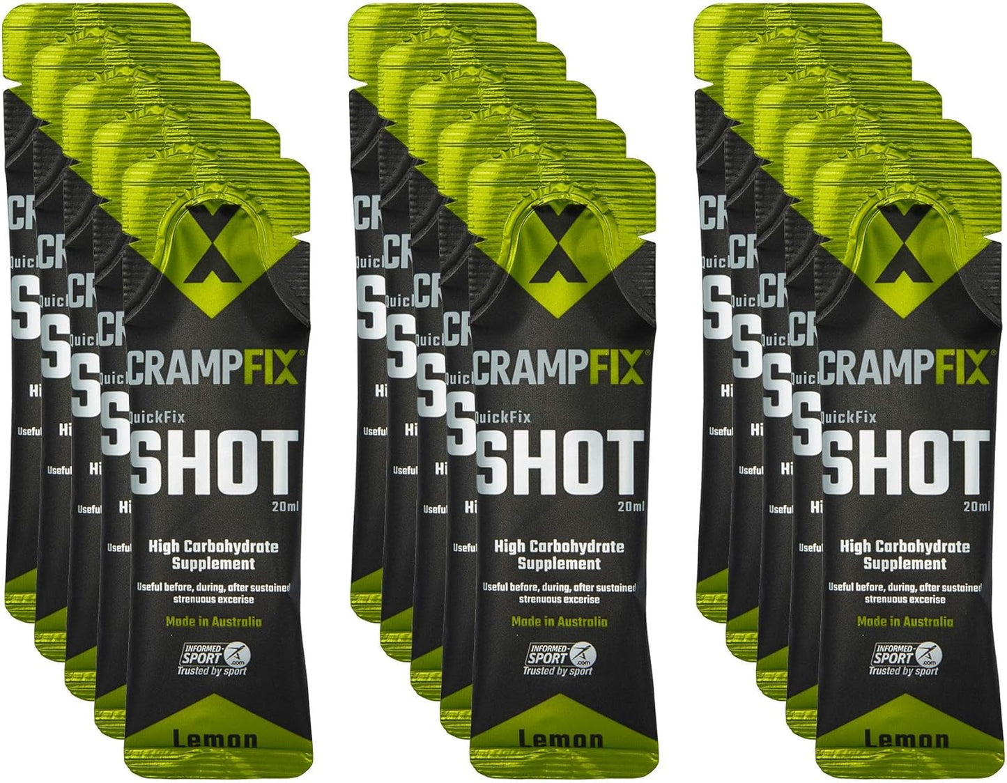 CRAMPFIX Sports Shot: Rapid Relief for Muscle Cramps, Natural Lemon Flavor, 15 Pack Sachets