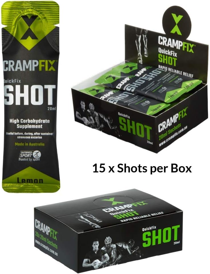 CRAMPFIX Sports Shot: Rapid Relief for Muscle Cramps, Natural Lemon Flavor, 15 Pack Sachets