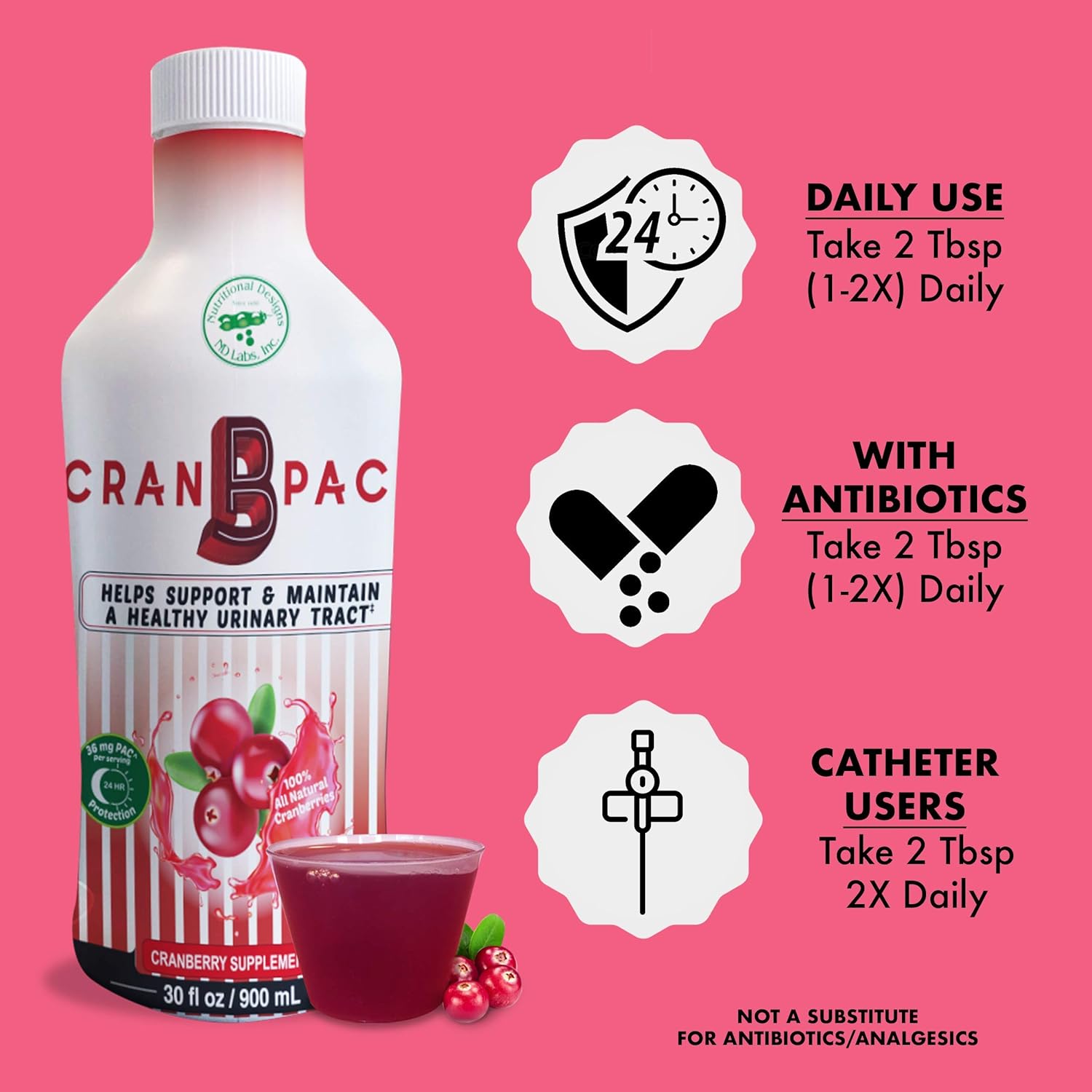 Cran-B-PAC Cranberry Supplement for Women's Urinary Tract Health - Non GMO Liquid Concentrate with Vitamins, 36mg PAC, 30 Oz Bottle