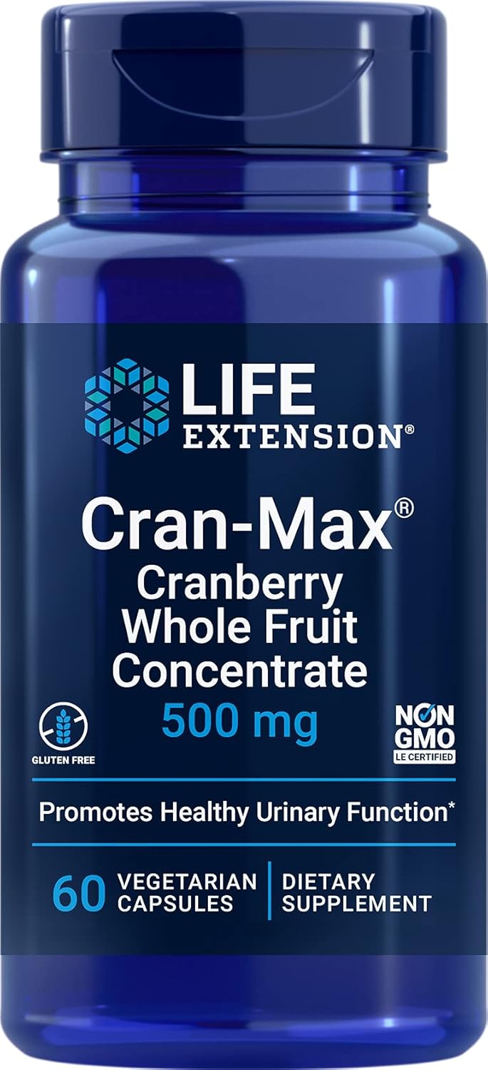 Cran-Max® Cranberry Whole Fruit Concentrate 500mg Capsules - Supports Urinary Tract Health, Antioxidant Rich, Gluten-Free, Vegetarian, Non-GMO - 60 Count