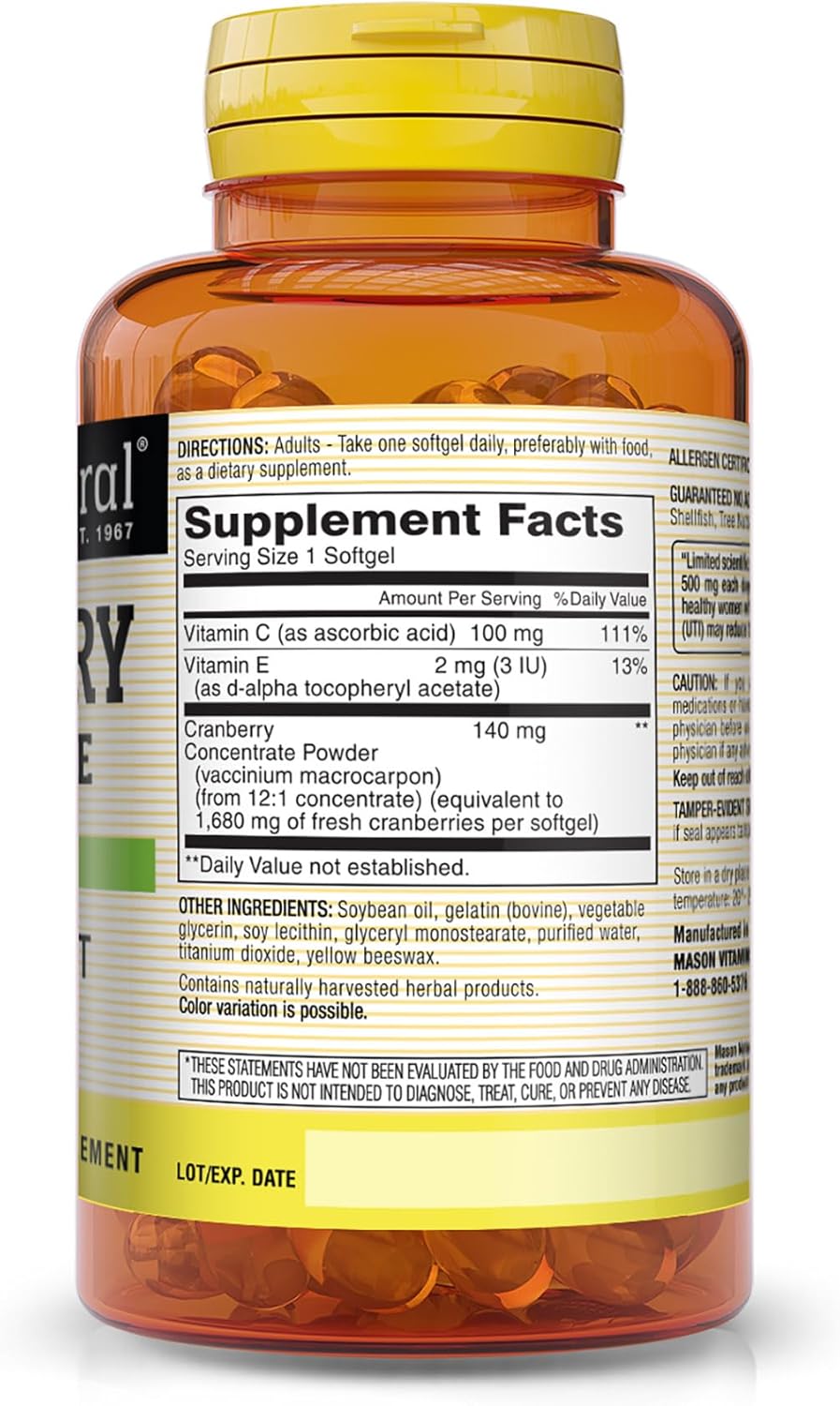 Cranberry 12:1 Concentrate Capsules with Vitamin C & E for Immune & Urinary Health - 90 Count