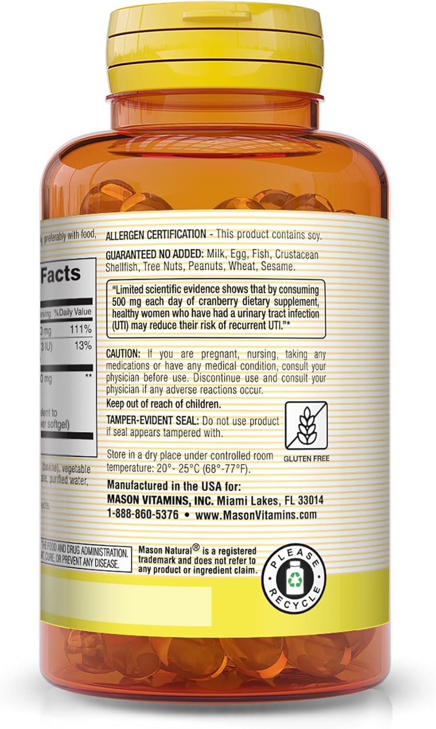 Cranberry 12:1 Concentrate Capsules with Vitamin C & E for Immune & Urinary Health - 90 Count