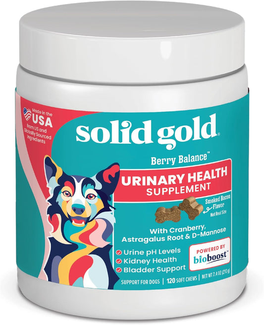 Cranberry Chews for Dogs - Solid Gold Berry Balance Supplement for Urinary Tract Health - 120 Count - Support for UTI, Bladder, and Kidney - All Life Stages - Antioxidants