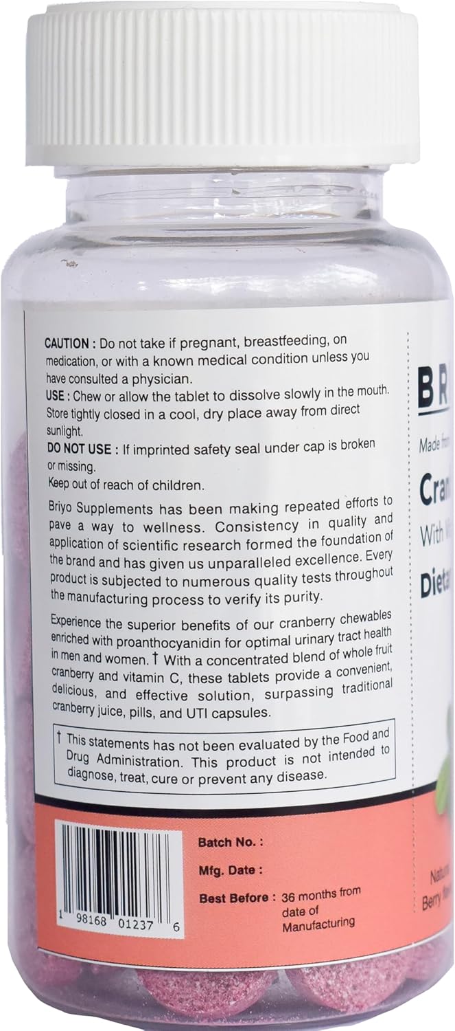 Cranberry Concentrate Chewable Tablets - Natural Berry Flavor, 90 Tablets, 2000 Mg Cranberry Fruit Equivalency