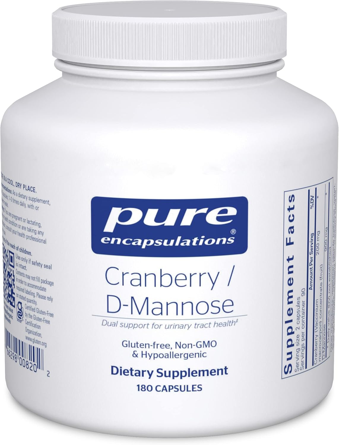 Cranberry D-Mannose Capsules for Urinary Tract Health - Vegan & Non-GMO Supplement - 180 ct.