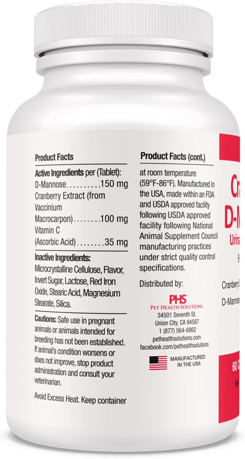 Cranberry D-Mannose Pet Urinary Tract Support Tablets for Dogs and Cats - 60 Count