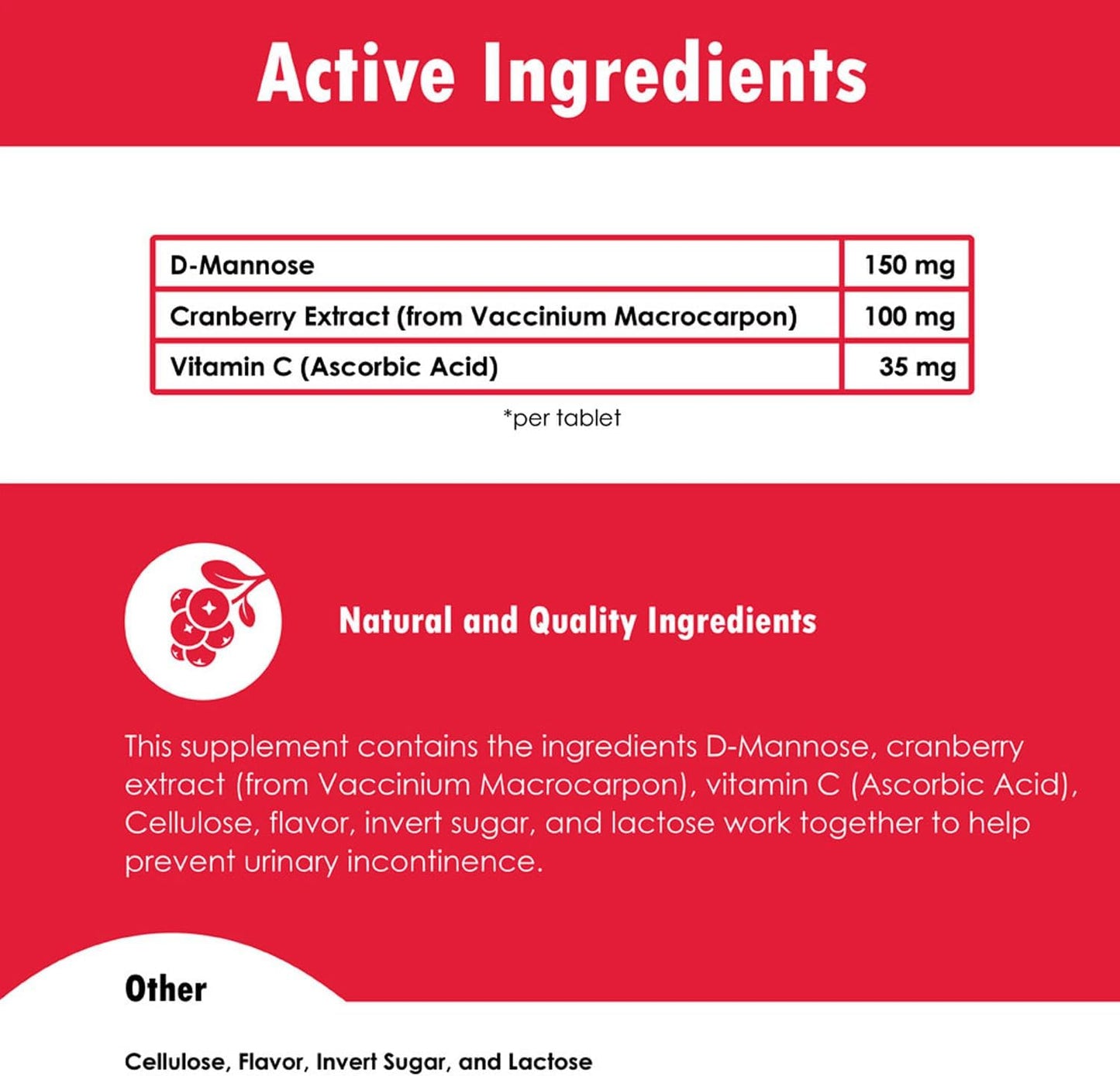 Cranberry D-Mannose Pet Urinary Tract Support Tablets for Dogs and Cats - 60 Count